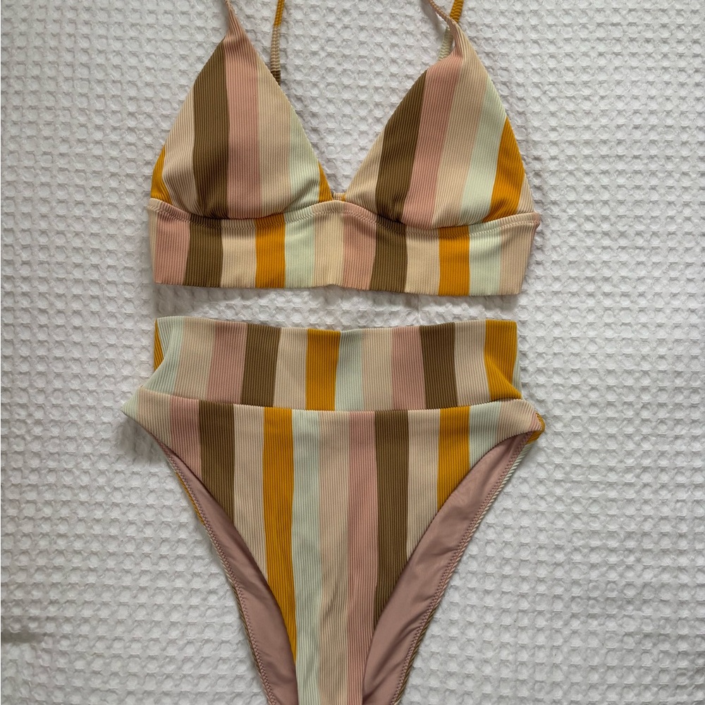 Aerie Pink and Brown Striped Bikini